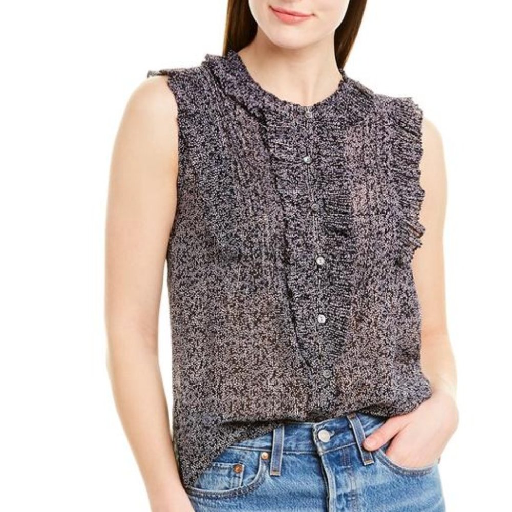 REBECCA TAYLOR Block Vine Silk-blend Blue Top, Size 6